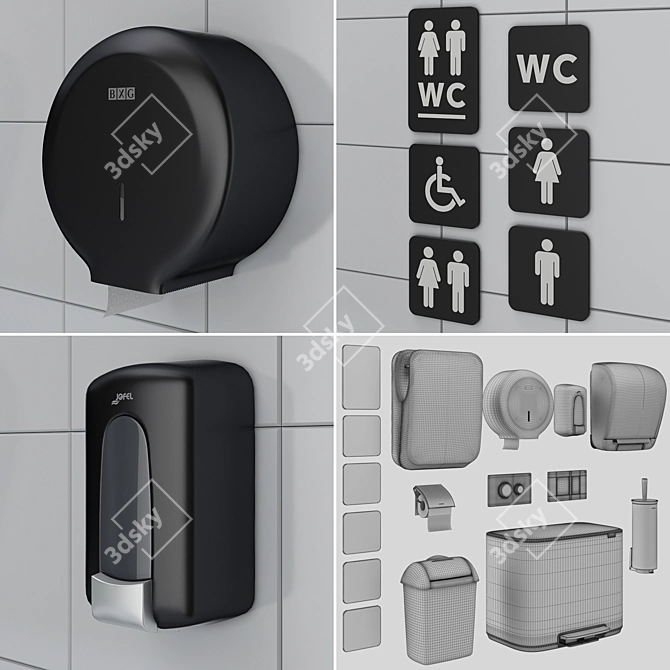 Modern Black Bathroom Accessories Set 3D model image 3