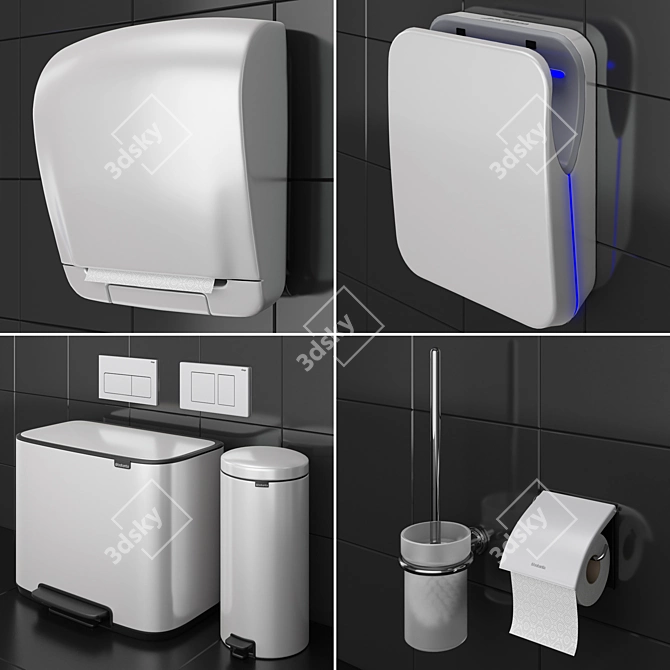 Title: White Bathroom Accessories Set 3D model image 2