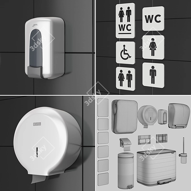 Title: White Bathroom Accessories Set 3D model image 3