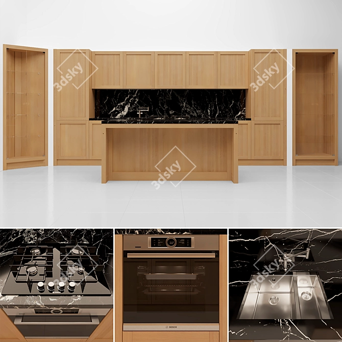 Legno Vivo 2.6: Elegant Oak Kitchen 3D model image 1