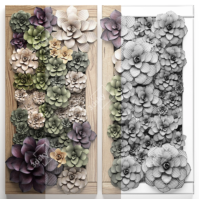 Vertical Garden: Echeveria Succulent Wall 3D model image 3