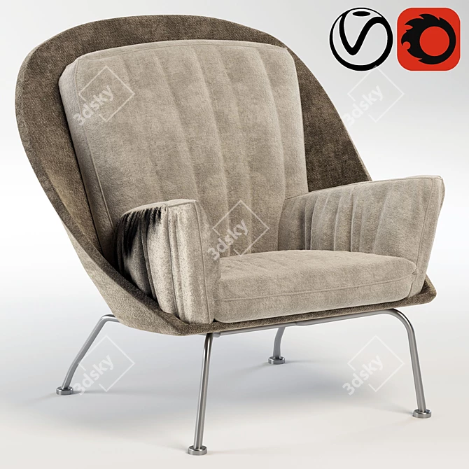 Cozy Brown Fabric Lounge Chair 3D model image 1