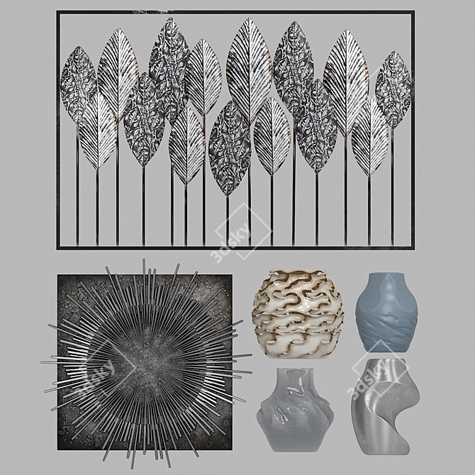 Decorative Panel & Vases Set 3D model image 1