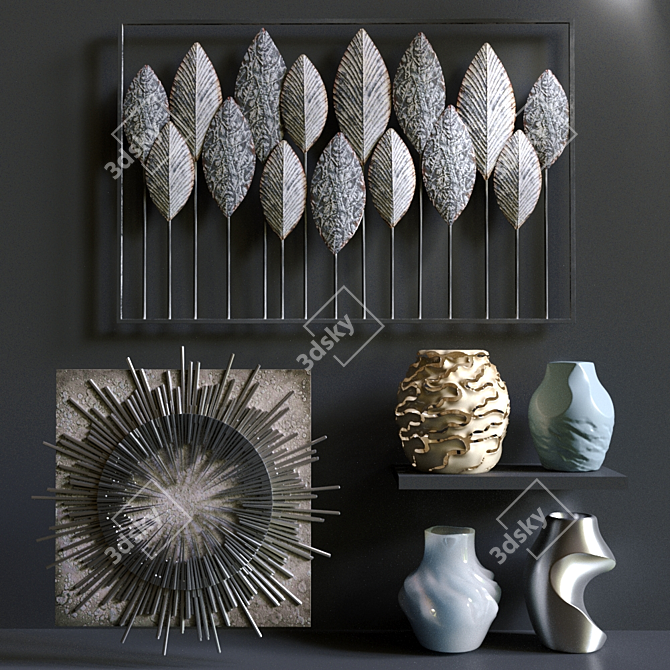 Decorative Panel & Vases Set 3D model image 3