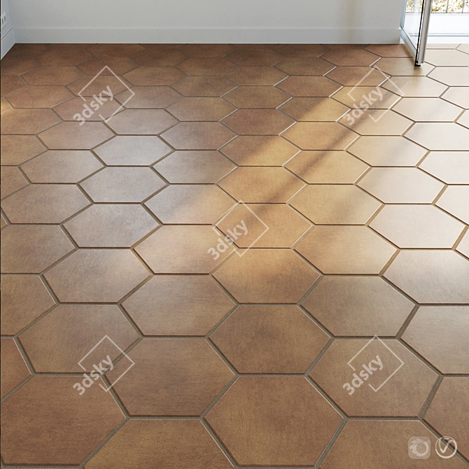 Terracotta Hexagon Tile Set - Natural and Versatile 3D model image 1