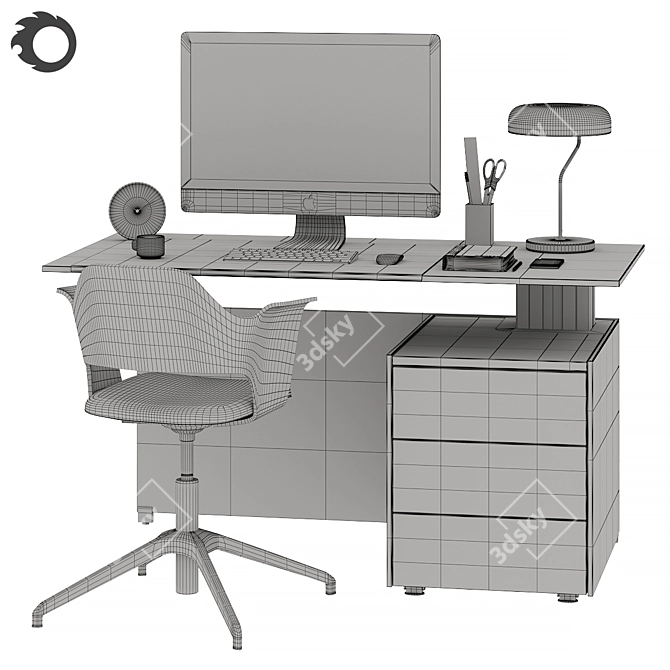 Modern Workplace: Bene Table & IKEA Chair 3D model image 3