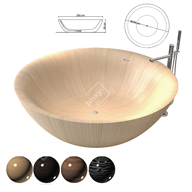 ALEGNA Laguna Redondo Wooden Bathtub 3D model image 1