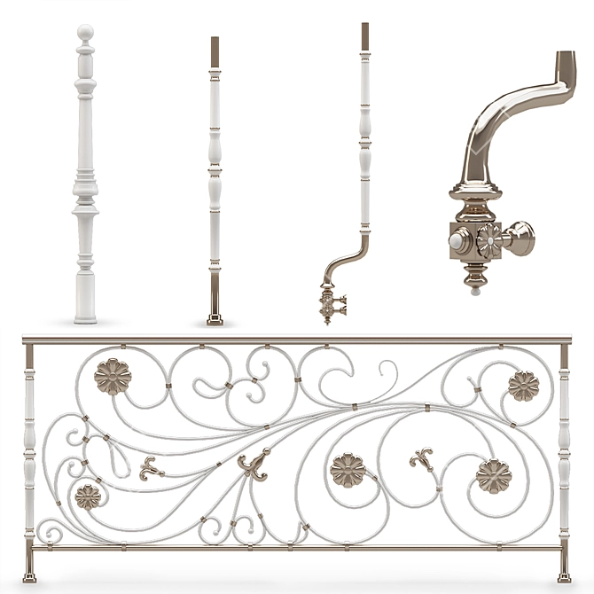 Title: Column and Railing Set 3D model image 1