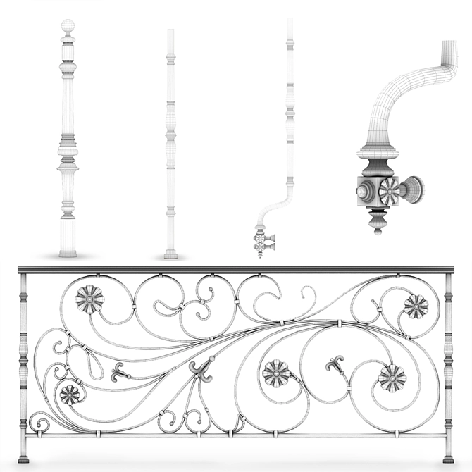 Title: Column and Railing Set 3D model image 2