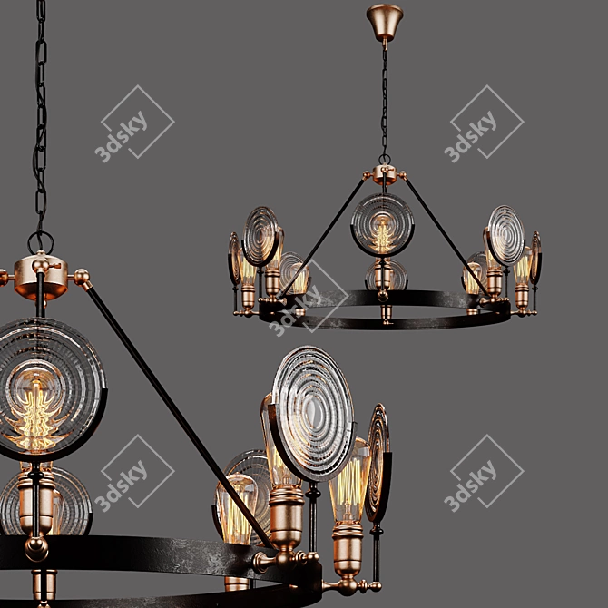 Industrial Bar Chandelier: Stylish Loft Lighting 3D model image 1