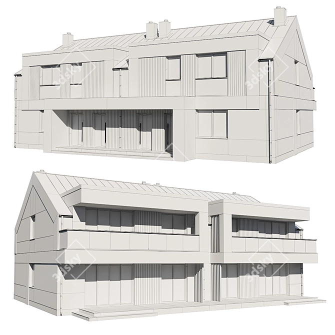 Modern Twin House Design Kit 3D model image 3