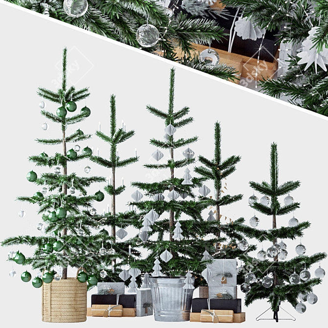 Scandi-Style Christmas Tree Set: 5 Sizes 3D model image 1