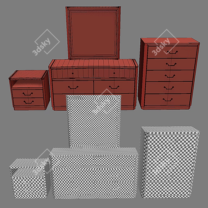 Elegant Walnut Bedroom Drawer Set 3D model image 2