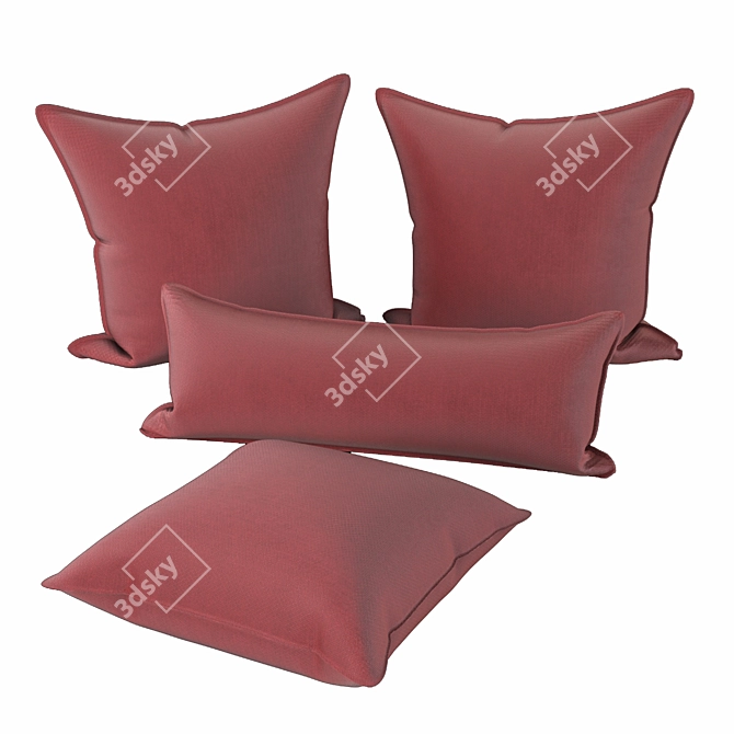 Plush Red Pillow Set 3D model image 1