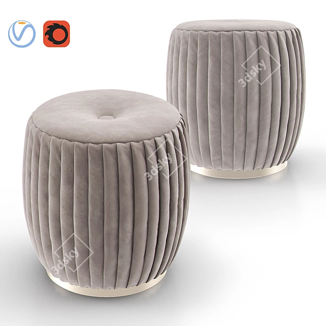 Luxurious Beige Velvet Ottoman 3D model image 1