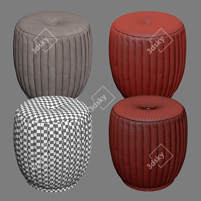 Luxurious Beige Velvet Ottoman 3D model image 3