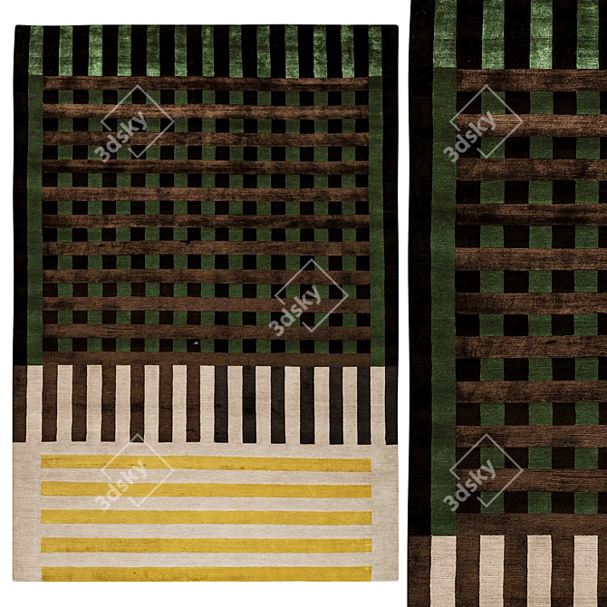 Grid Construct Silk & Wool Rug 3D model image 1