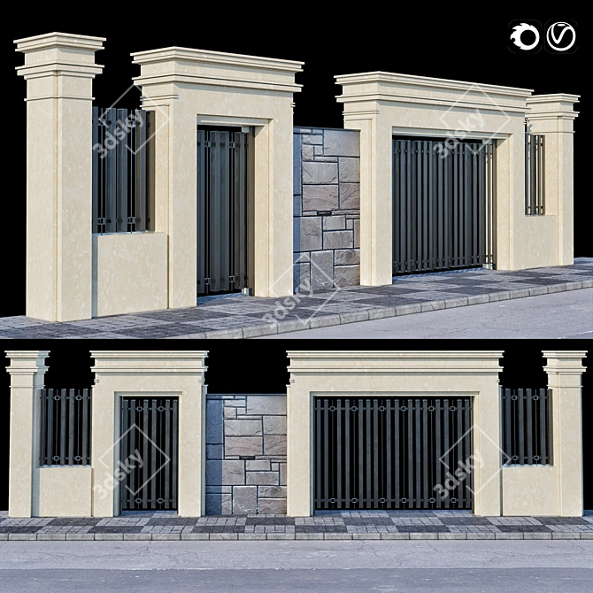 Elegant Gate and Fence Set 3D model image 1