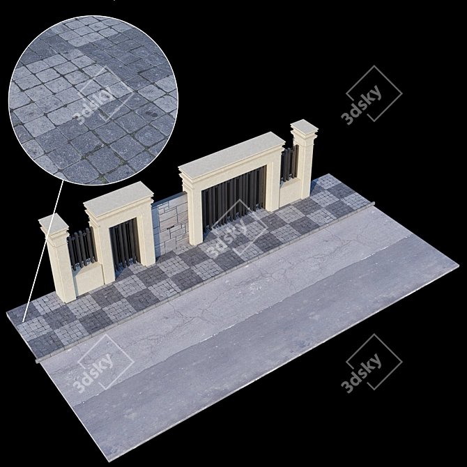 Elegant Gate and Fence Set 3D model image 2