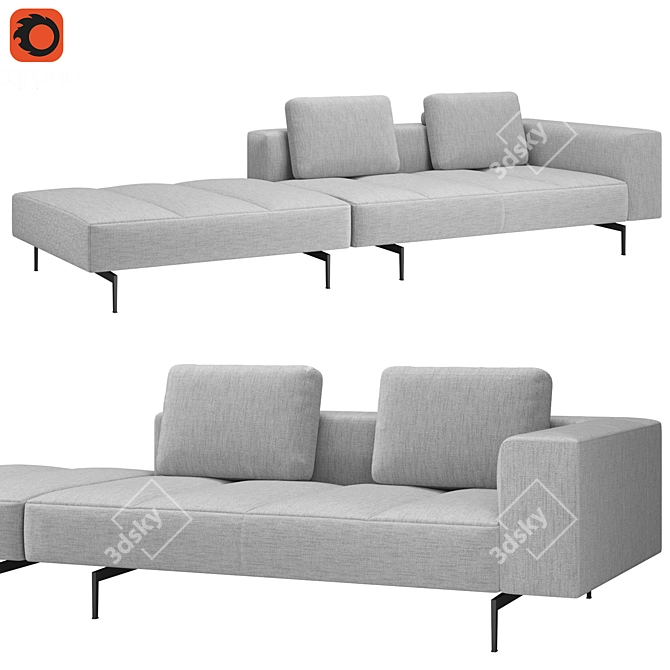 Amsterdam Luxe Gray Sofa 3D model image 2