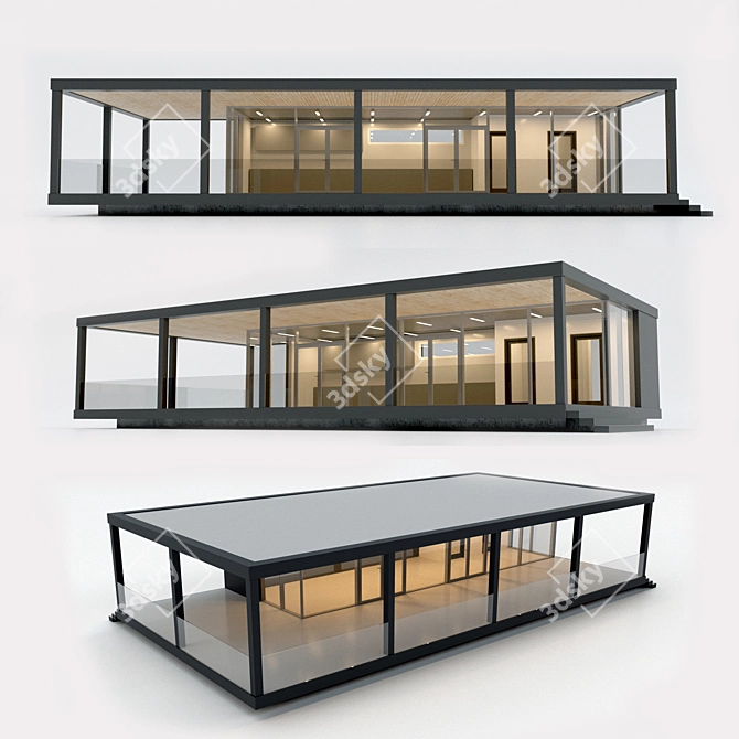 One-Story Prefab Villa with Panoramic Glazing 3D model image 1