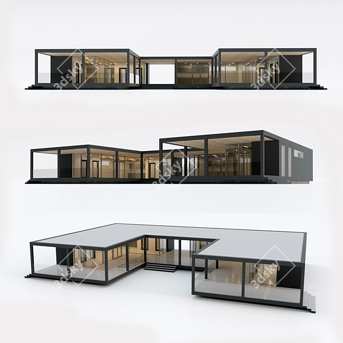 Prefab One-Story Residential Building: Stylish, Minimalistic Villa 3D model image 1