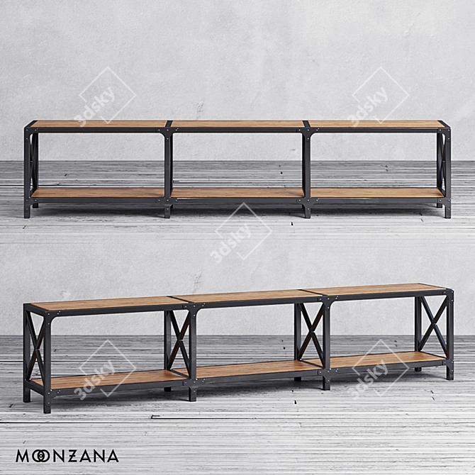 Industrial Console Table Moonzana: Pine Wood, Metal Frame 3D model image 1