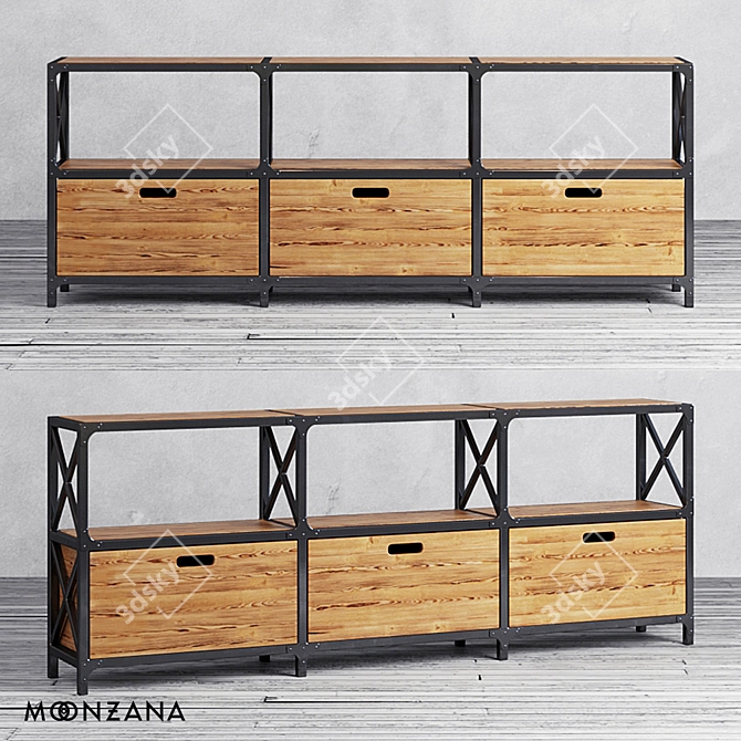 Moonzana Factoria Pine Dresser (3-section) 3D model image 1