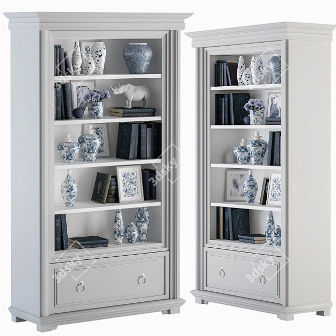 Elegant Blue and White Display Cabinet 3D model image 1