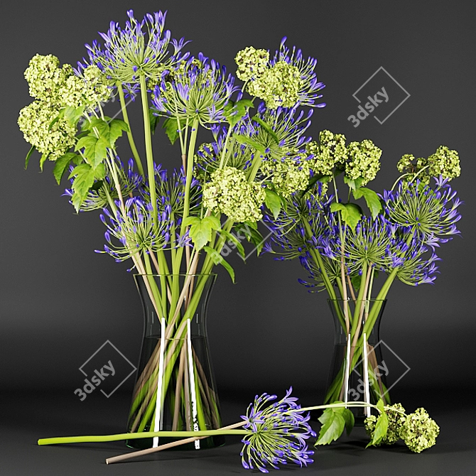 Title: Vibrant Blooms: Viburnum & Agapanthus Bouquet 3D model image 1