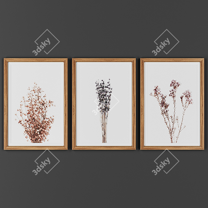 Wooden Picture Frame Trio 3D model image 1