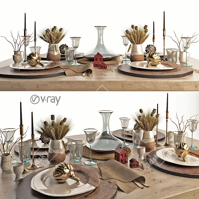 Ethnic Stoneware Dining Set 3D model image 1