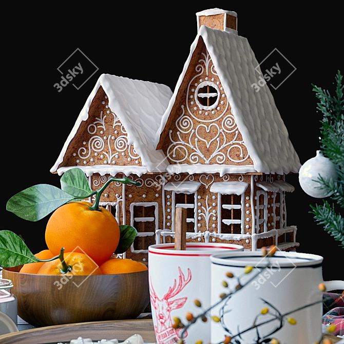 Festive Gingerbread House Décor 3D model image 2