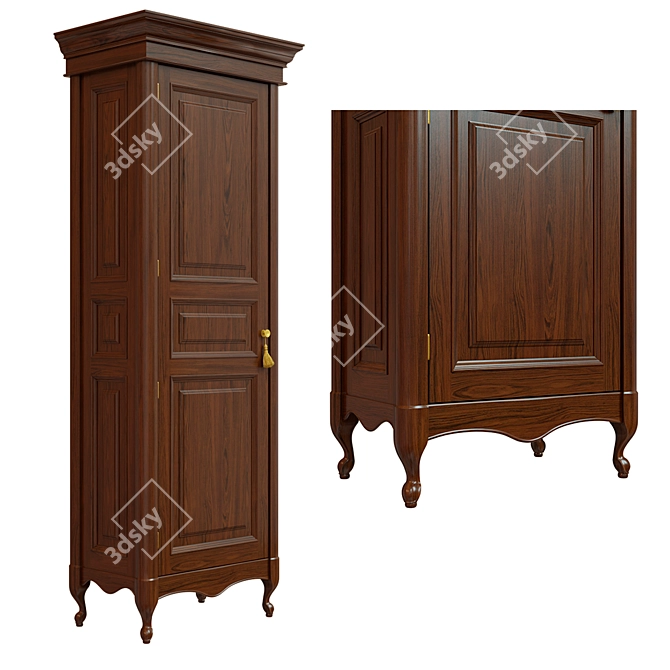 Solid Wood Wardrobe 800mm 3D model image 2