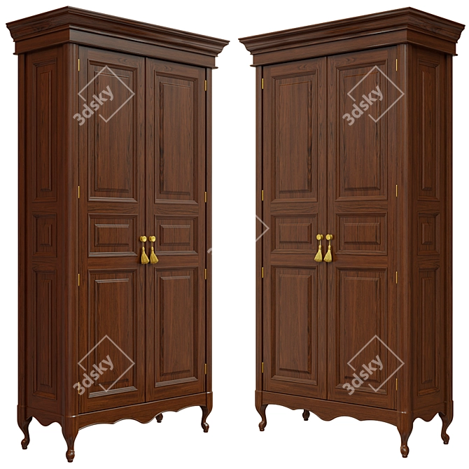 Solid Wood Wardrobe 1200mm 3D model image 2