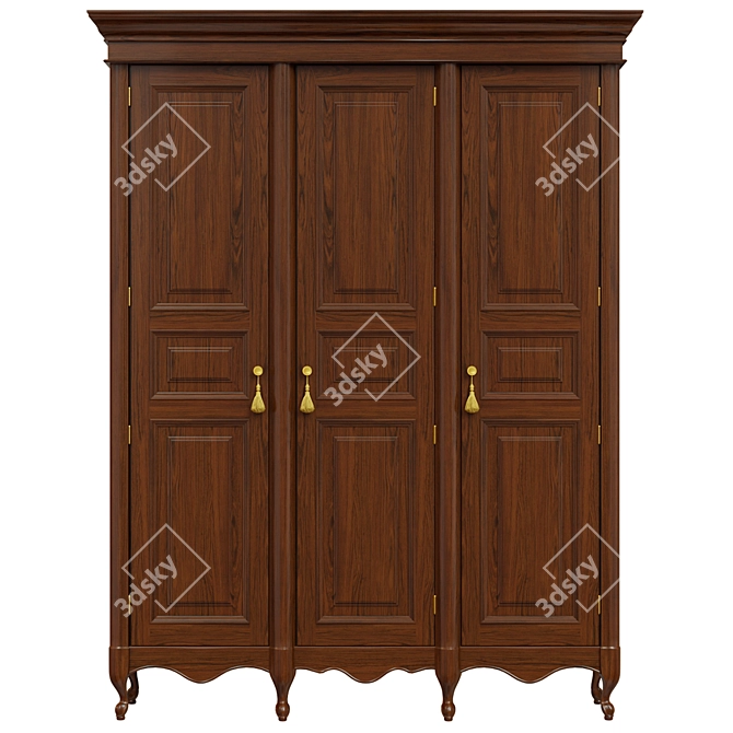 Elegant Solid Wood Wardrobe 3D model image 1