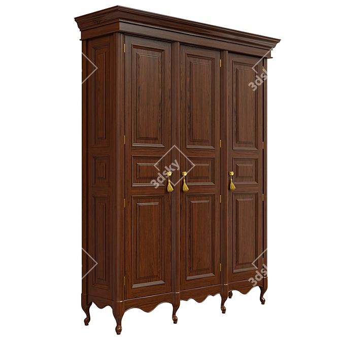 Elegant Solid Wood Wardrobe 3D model image 2