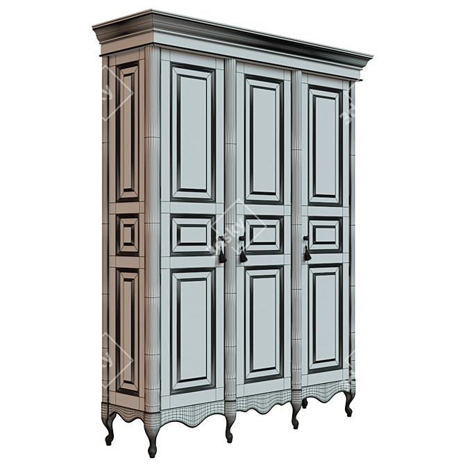 Elegant Solid Wood Wardrobe 3D model image 3