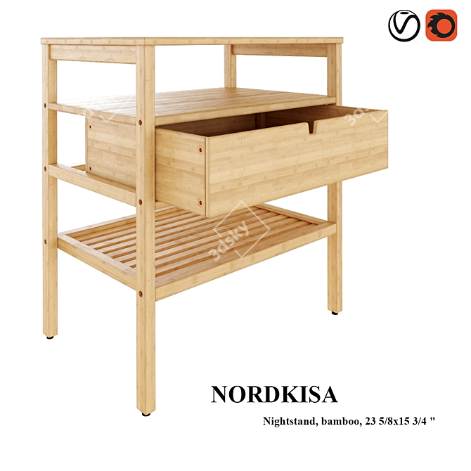 Sleek Bamboo Nightstand - NORDKISA 3D model image 2