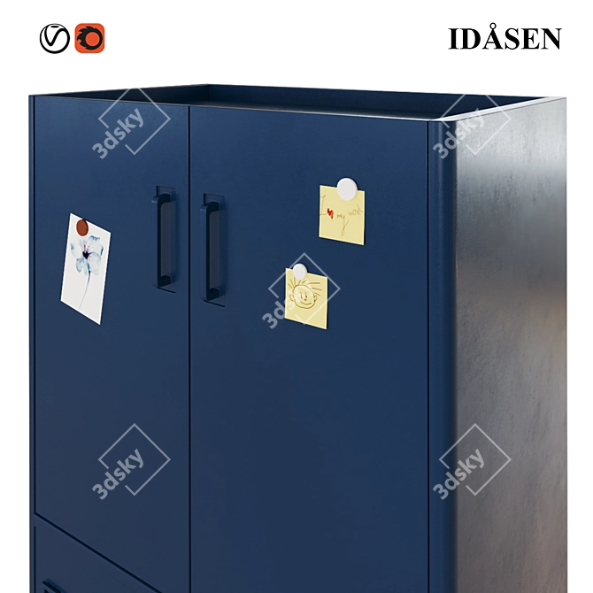 Modern Blue Cabinet with Doors and Drawers 3D model image 2