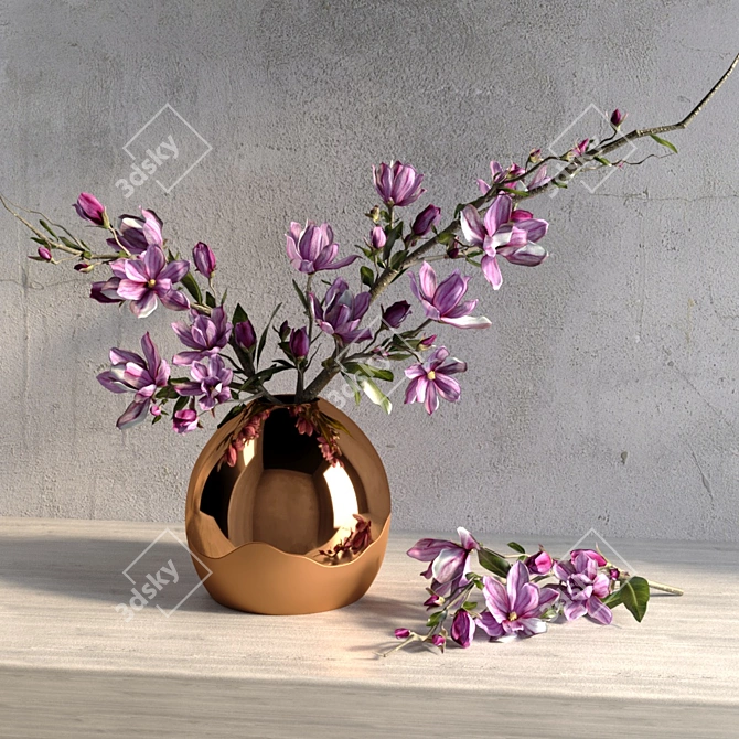 Elegant Magnolia Bouquet 3D model image 3