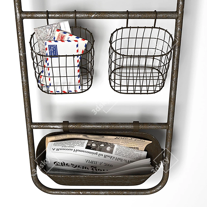 Iron Entryway Shelf Set with Wire Baskets & Hooks 3D model image 2