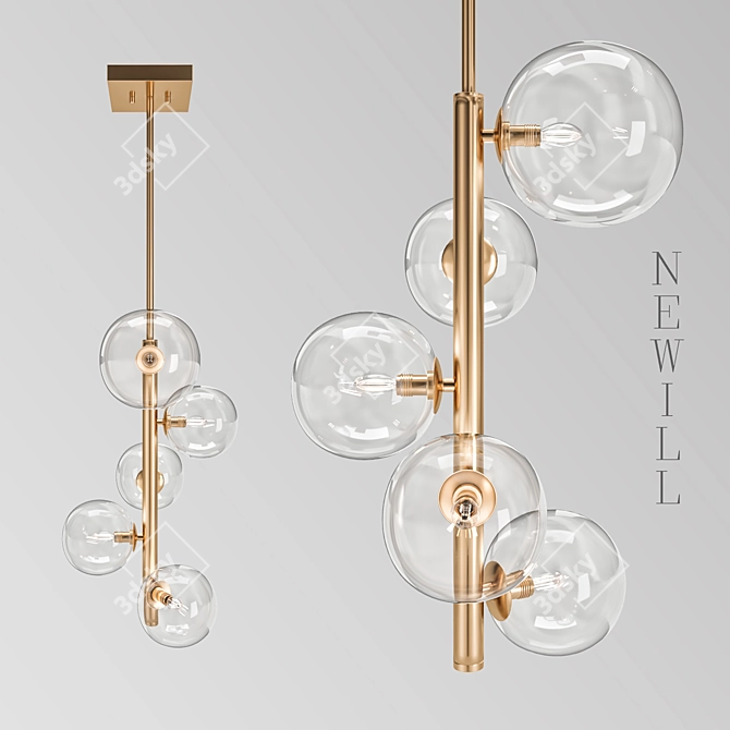 Elegant 5-Light Glass Chandelier 3D model image 1