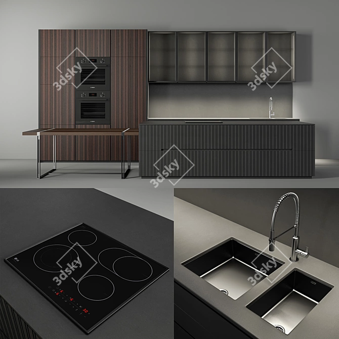 Pure Glam Kitchen Island Set 3D model image 1