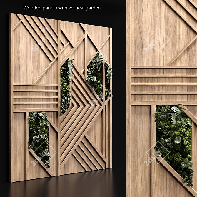 Natural Wood Vertical Garden Panel 3D model image 1