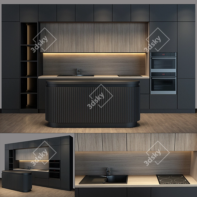  Stylish Stainless Steel Kitchen Set 3D model image 1