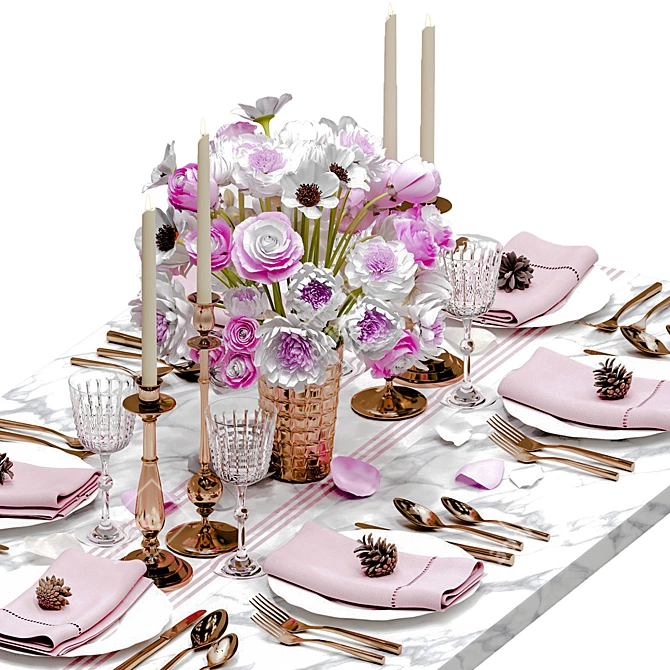 Title: Elegant Pinecone Table Setting Set 3D model image 1