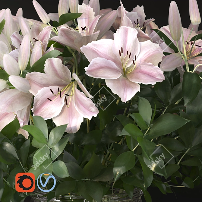 Elegant Lily Bouquet Vases 3D model image 3