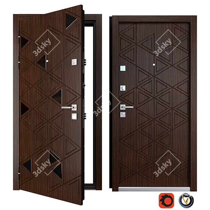 Zimen Cristal: Stylish Metal Entrance Door 3D model image 1