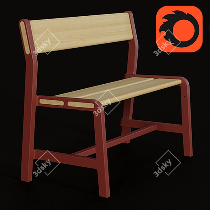 Ypperlig Children's Bench: Beech & Dark Red (65x35 cm) 3D model image 1